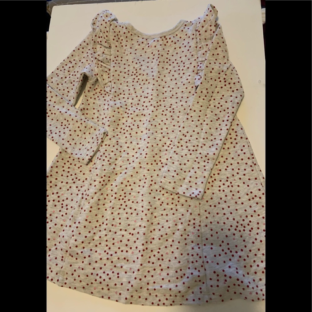 Gray polkadots with hearts ruffled dress.